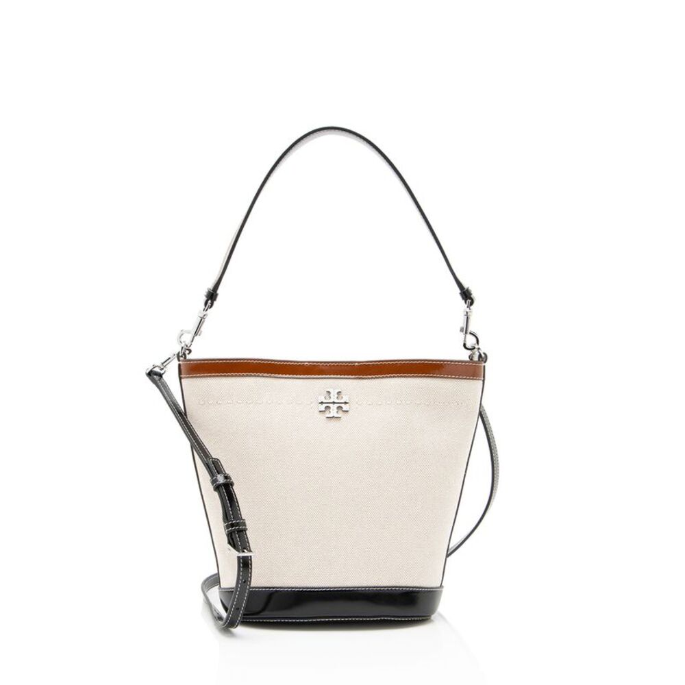Tory Burch Canvas Leather McGraw Bucket Bag